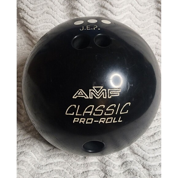 Vintage 70's AMF Classic Pro-Roll Solid BLACK Three White Dot 15-16LB VGUC - Picture 3 of 4